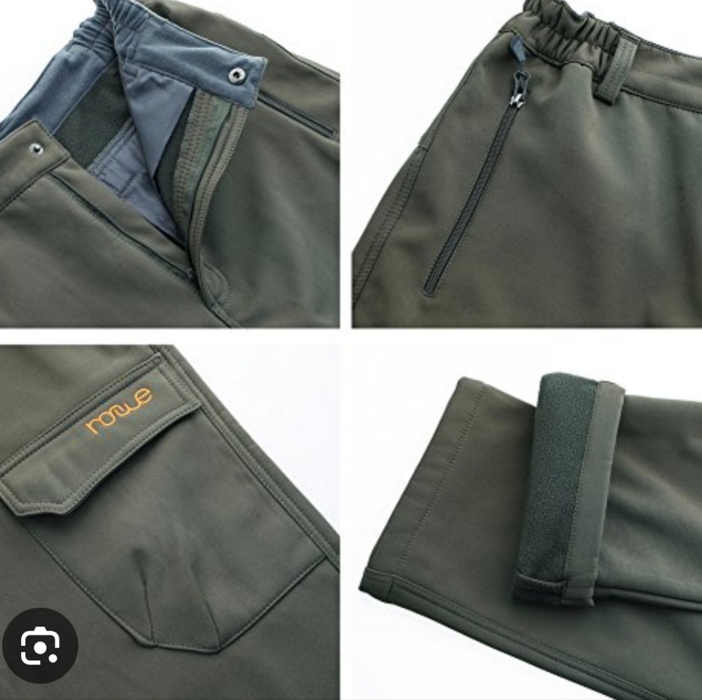Nonwe Men's Warm Windproof Zipper Pockets Snow Pants Fleece Mountain Sz XL Olive - Picture 4 of 12